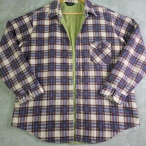Vintage Lee Quilt Lined Plaid Flannel Shirt Jacket Shacket Mens XL USA